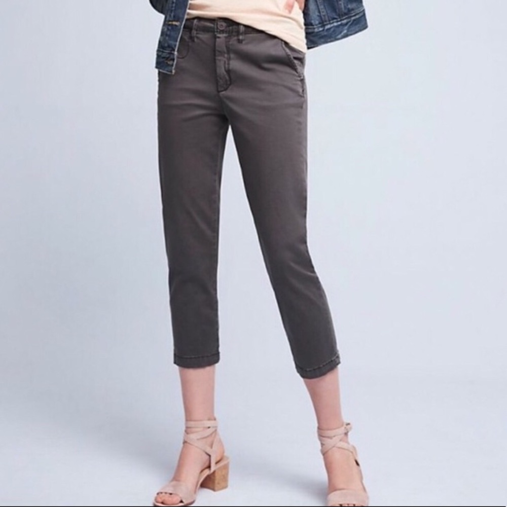 Anthropologie gray slim cropped high rise chino pants size 32